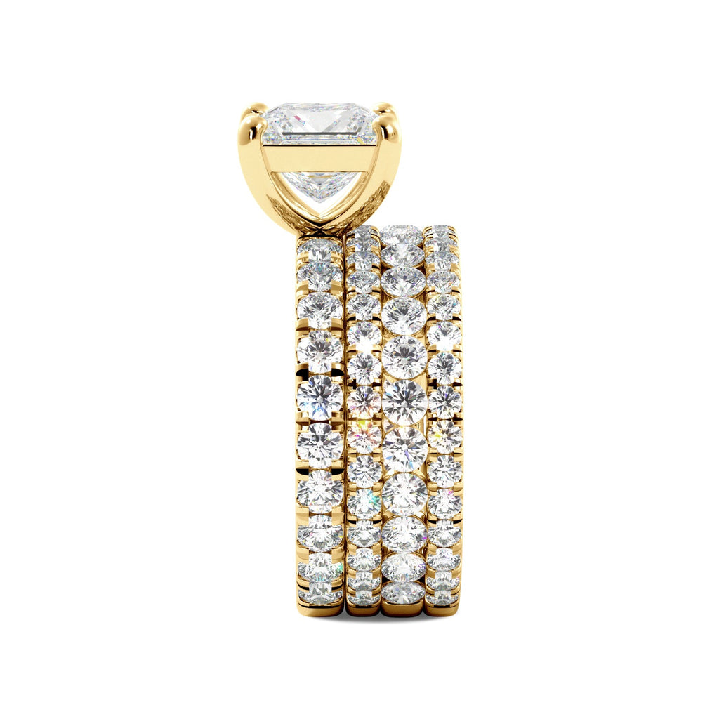Yellow Gold Princess Cut Diamond Engagement Ring Set Side View