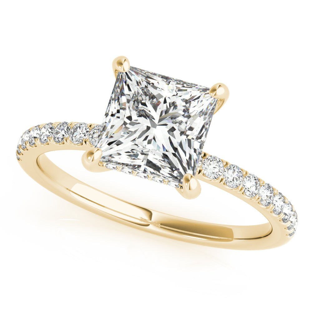 Yellow Gold Princess Cut Hidden Halo Engagement Ring