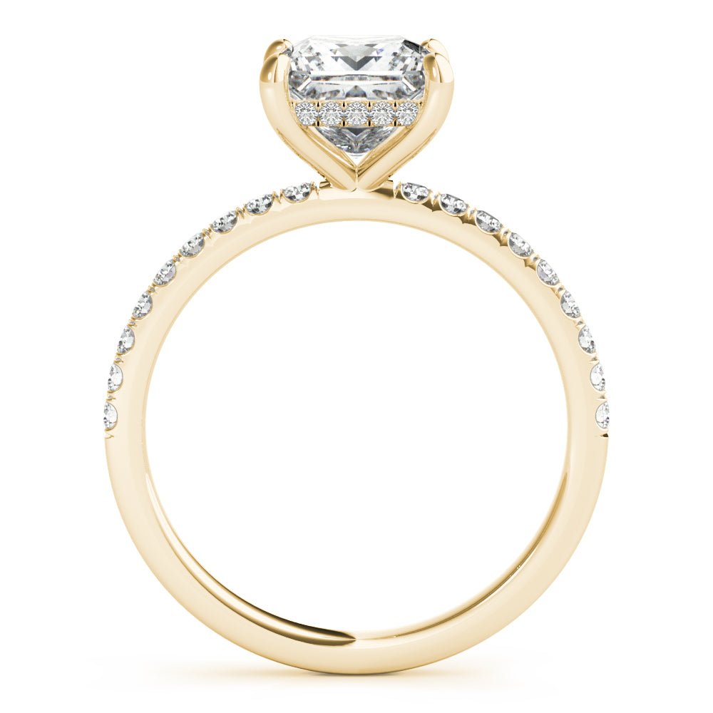 Yellow Gold Princess Cut Hidden Halo Engagement Ring Side