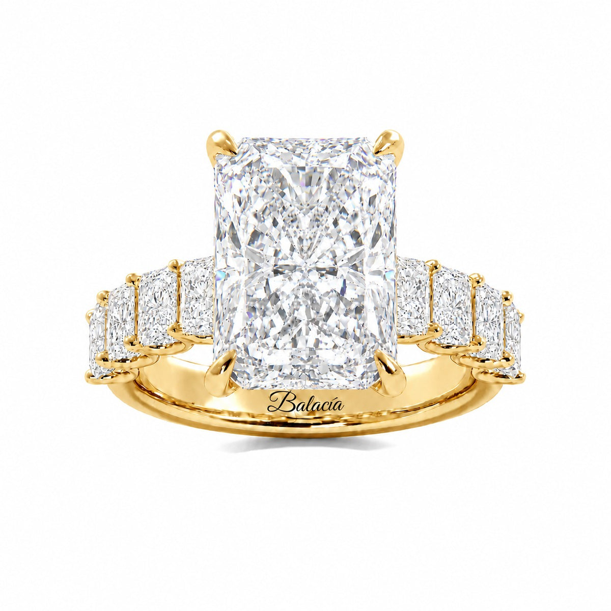 Yellow Gold Radiant Cut Diamond Engagement Ring with Side Diamonds