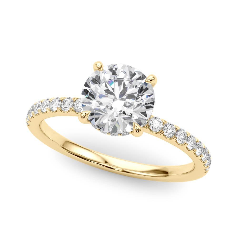 Yellow Gold Round Diamond Cathedral Engagement Ring