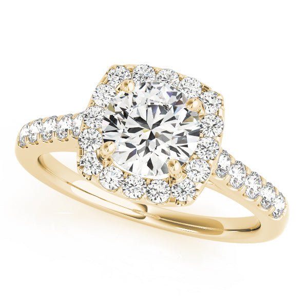Yellow Gold Round Diamond Cushion Halo Engagement Ring