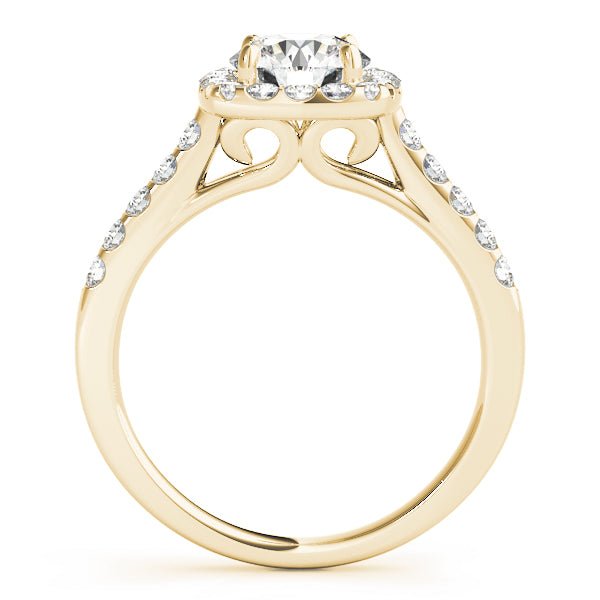 Yellow Gold Round Diamond Cushion Halo Engagement Ring Side