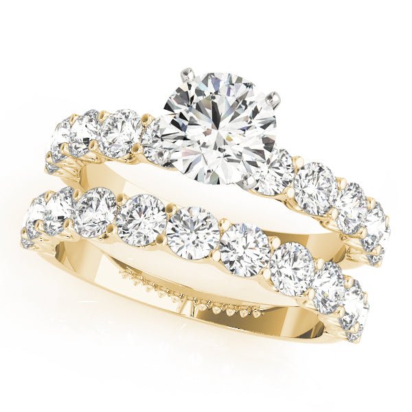 Yellow Gold Round Diamond Glamorous Engagement Ring Set