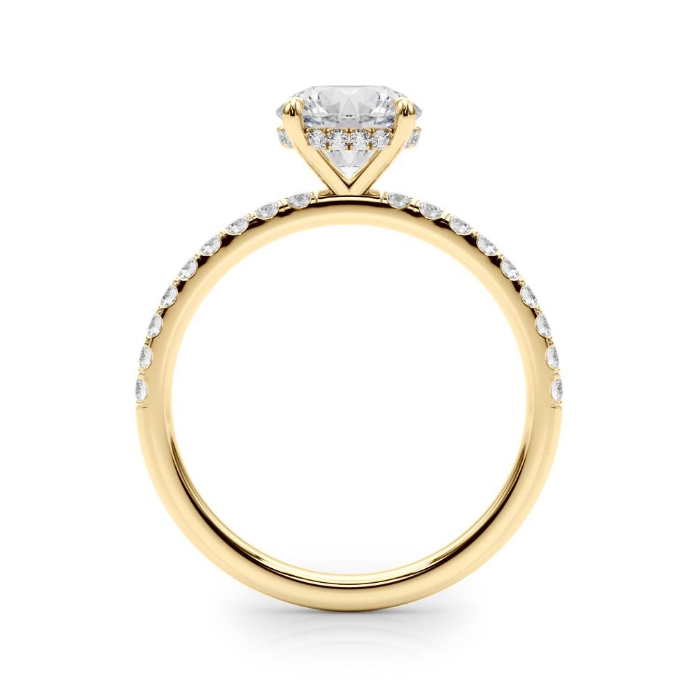 Yellow Gold Round Diamond Hidden Halo Engagement Ring Side