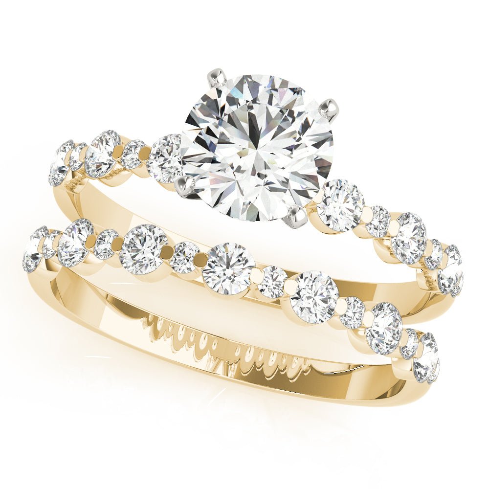 Yellow Gold Round Diamond Single Prong Engagement Ring Set