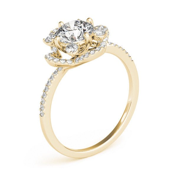 Yellow Gold Round Floral Halo Engagement Ring Side