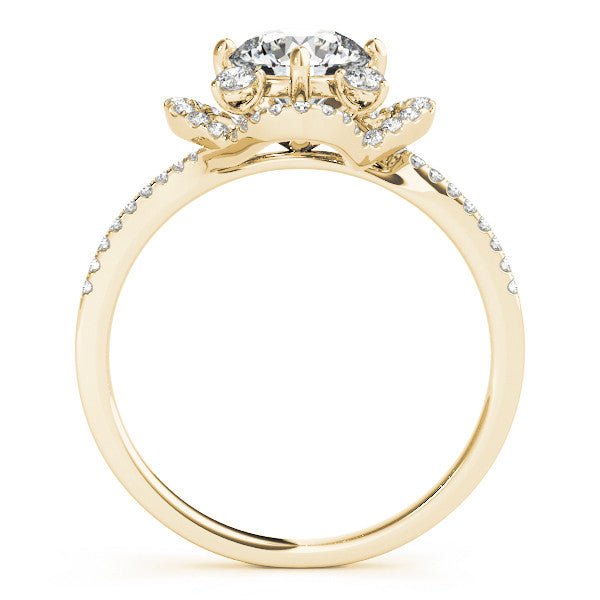 Yellow Gold Round Floral Halo Engagement Ring Side View