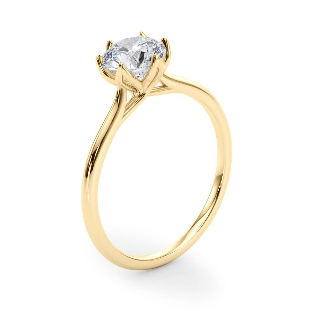 Yellow Gold Round Petal Prongs Diamond Engagement Ring Side 