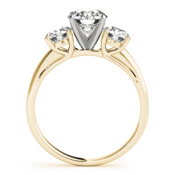 Yellow Gold Round Three Stone Solitaire Engagement Ring Side 