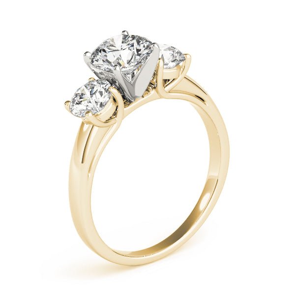 Yellow Gold Round Three Stone Solitaire Engagement Ring Side View