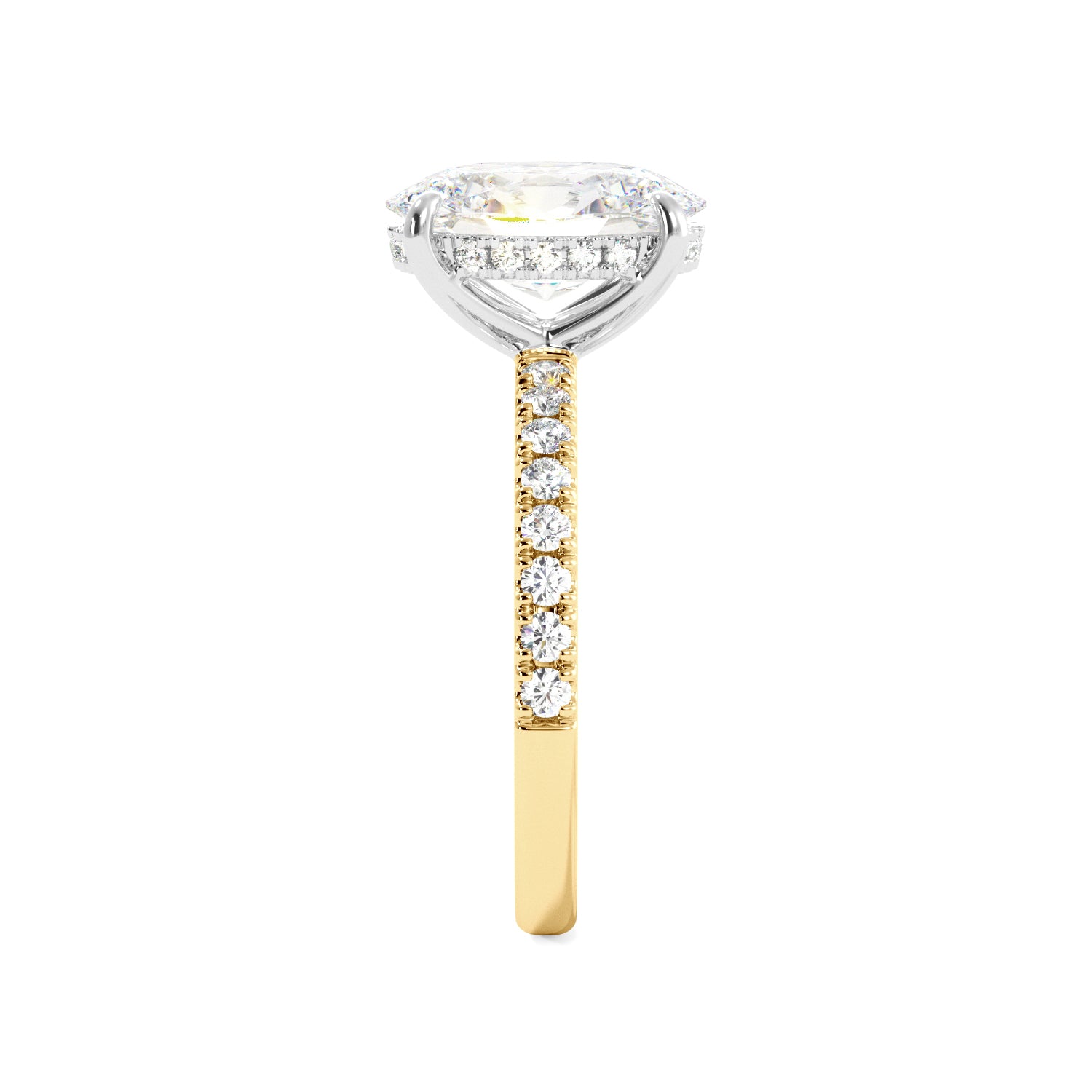 Yellow Gold Two Toned Oval Diamond Engagement Ring Side View
