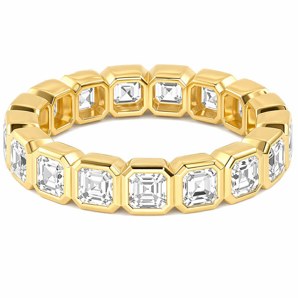 Yellow Gold Asscher Cut Diamond Bezel Eternity Band
