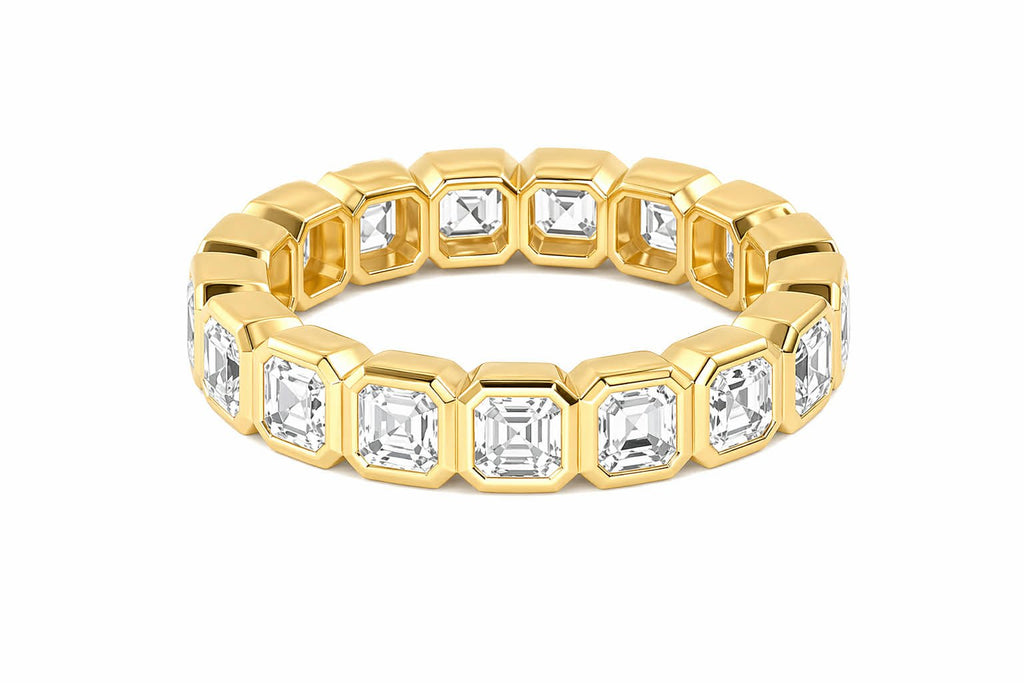 Yellow Gold Asscher Cut Diamond Bezel Eternity Band