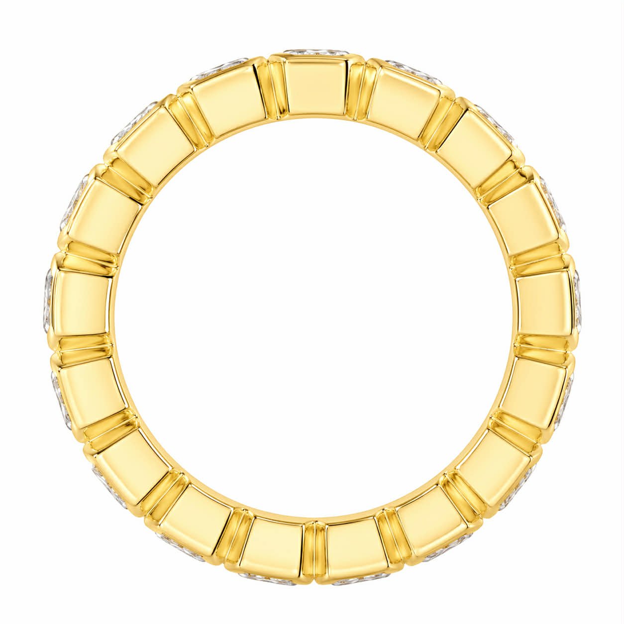 Yellow Gold Asscher Cut Diamond Bezel Eternity Band Full Side View