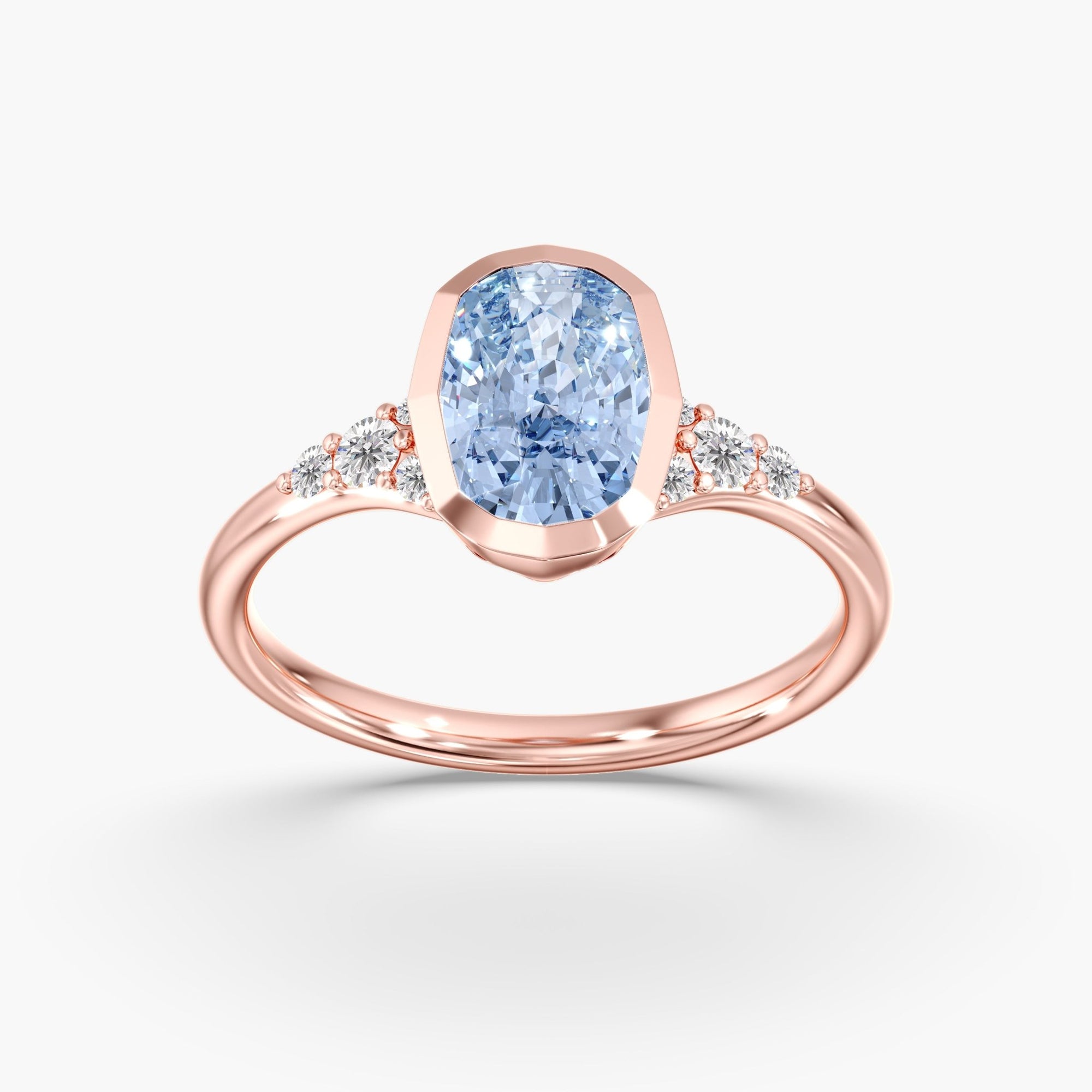 Rose Gold Artic Glow Elongated Cushion Blue Diamond Bezel Ring