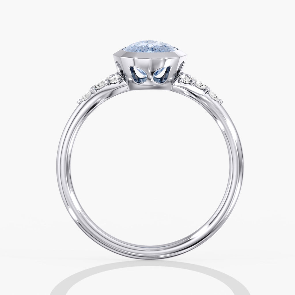 Artic Glow Elongated Cushion Blue Diamond Bezel Ring Side View