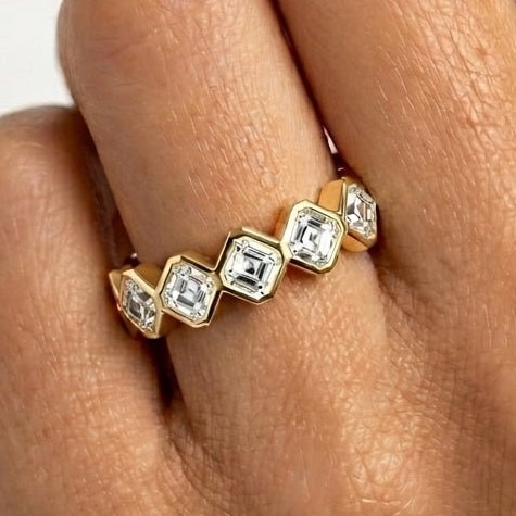 Asscher Cut Diamond Half Eternity Band On Hand