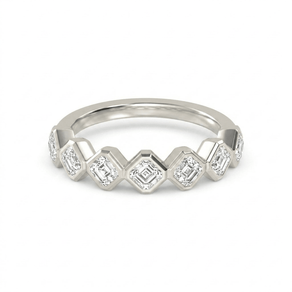White Gold Asscher Cut Diamond Half Eternity Band 