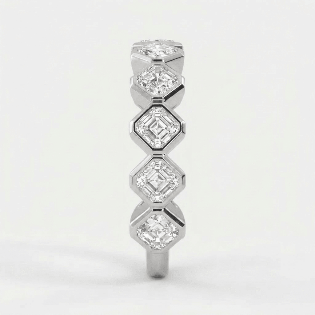 White Gold Asscher Cut Diamond Half Eternity Band Side View