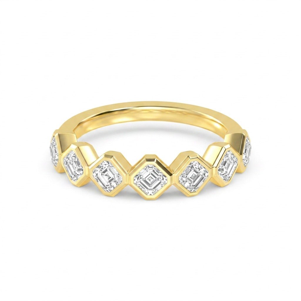 Yellow Gold Asscher Cut Diamond Half Eternity Band 