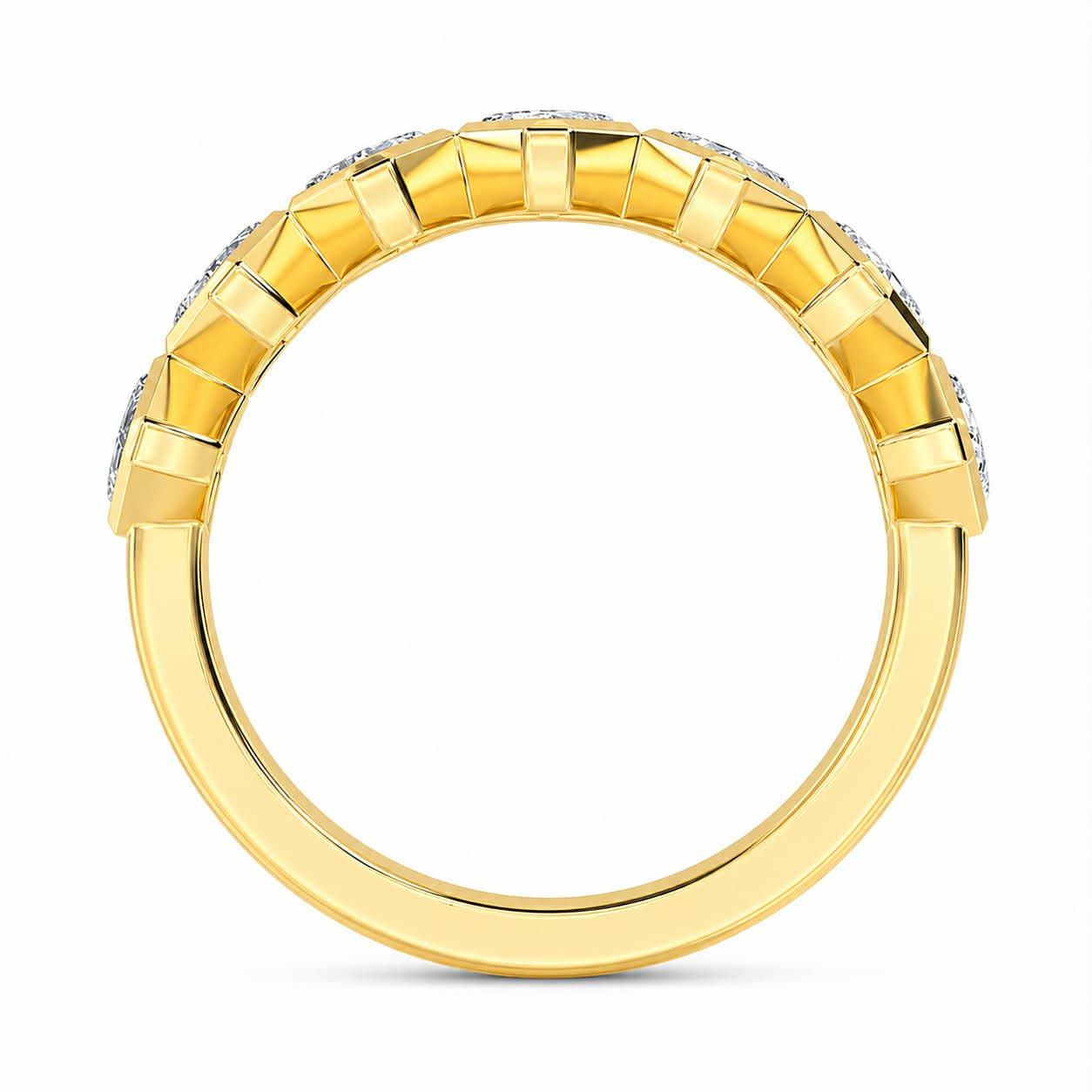 Yellow Gold Asscher Cut Diamond Half Eternity Band Full Side View