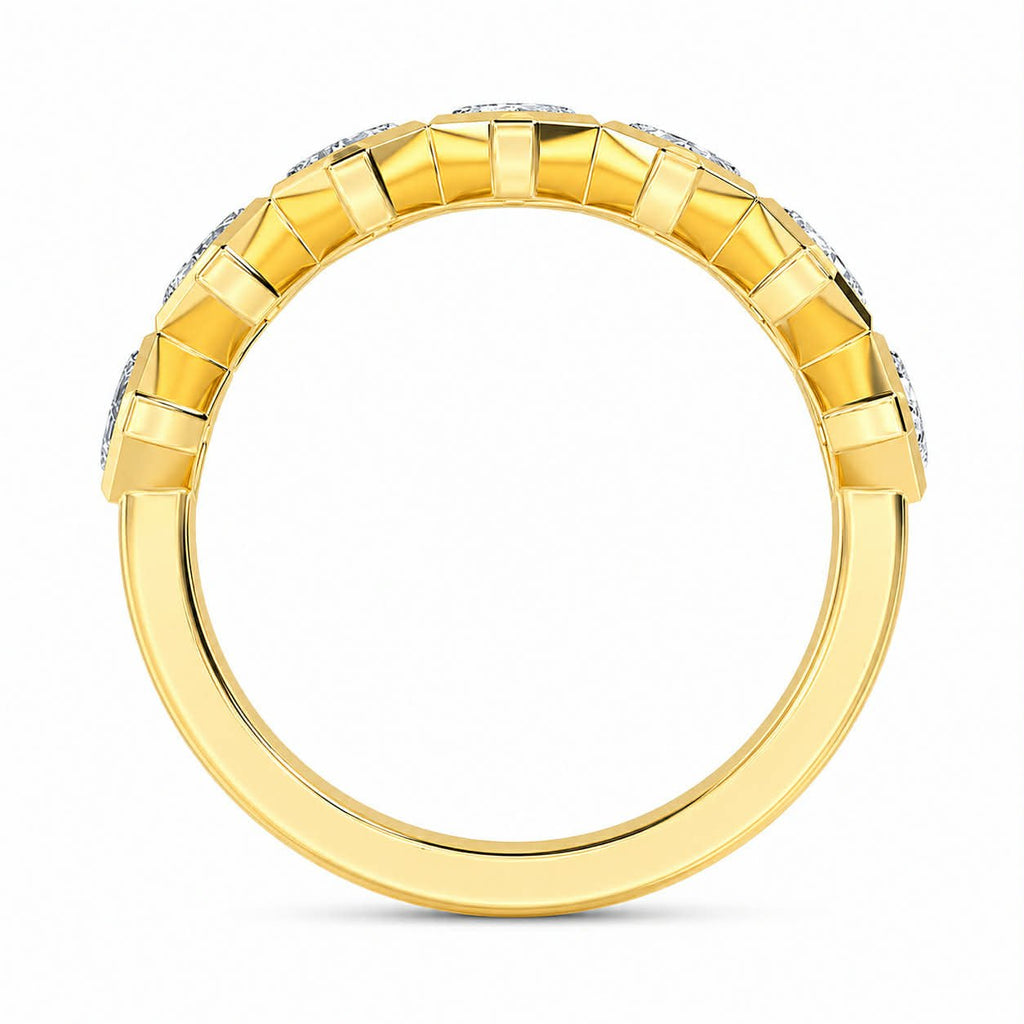 Yellow Gold Asscher Cut Diamond Half Eternity Band Full Side View