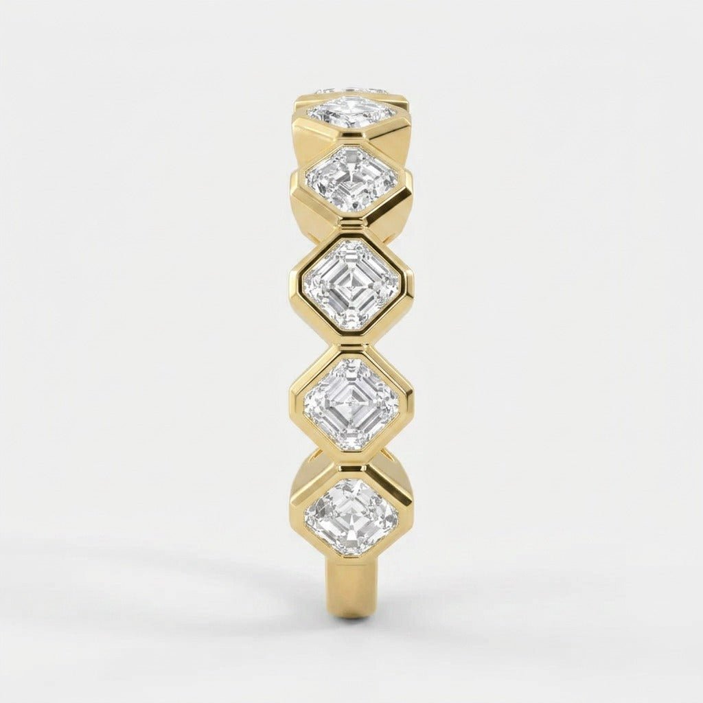 Yellow Gold Asscher Cut Diamond Half Eternity Band Side View