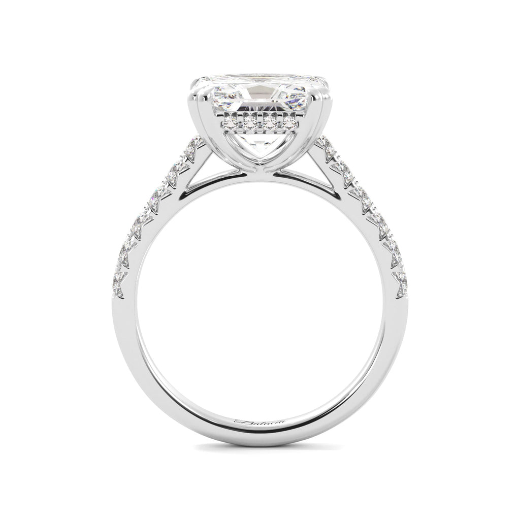 Asher Cut diamond Hidden Halo Engagement Ring 