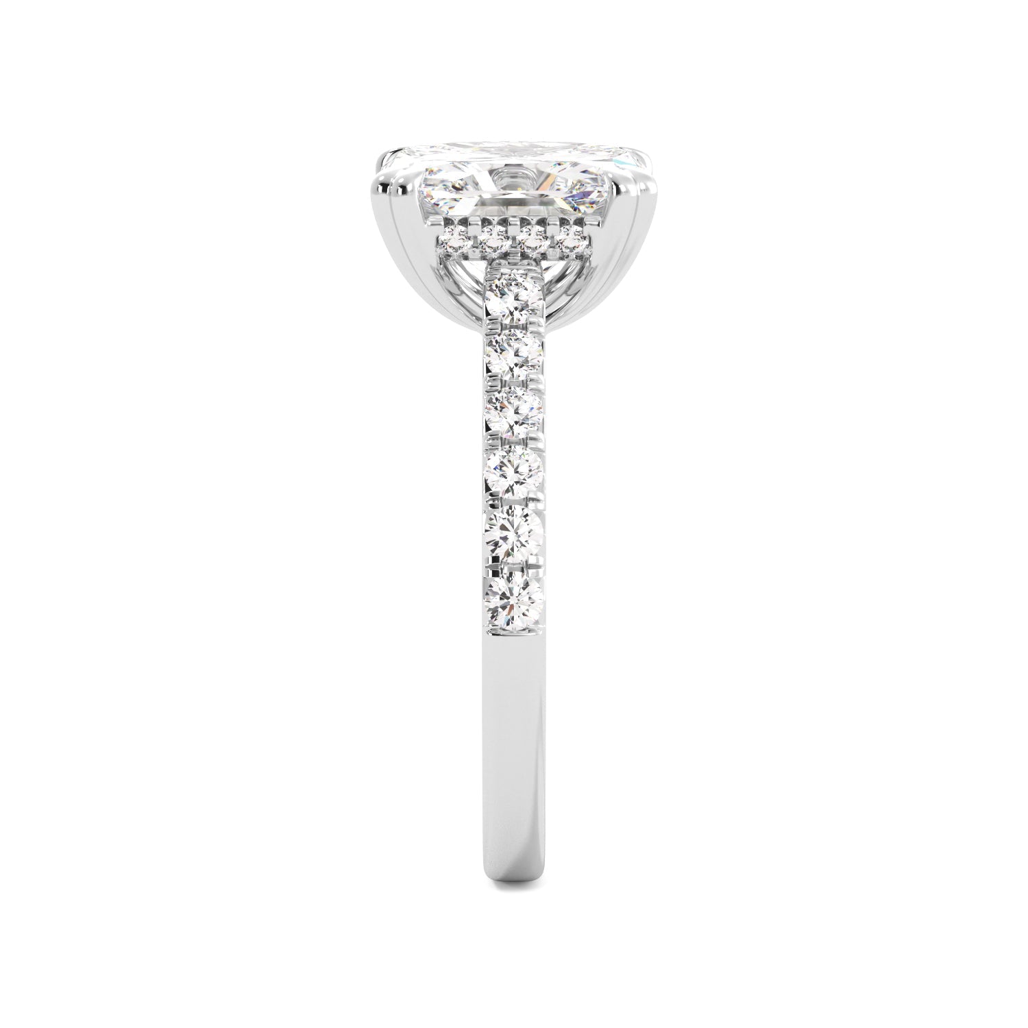 Asher Cut Hidden Halo Pave Engagement Ring Side View