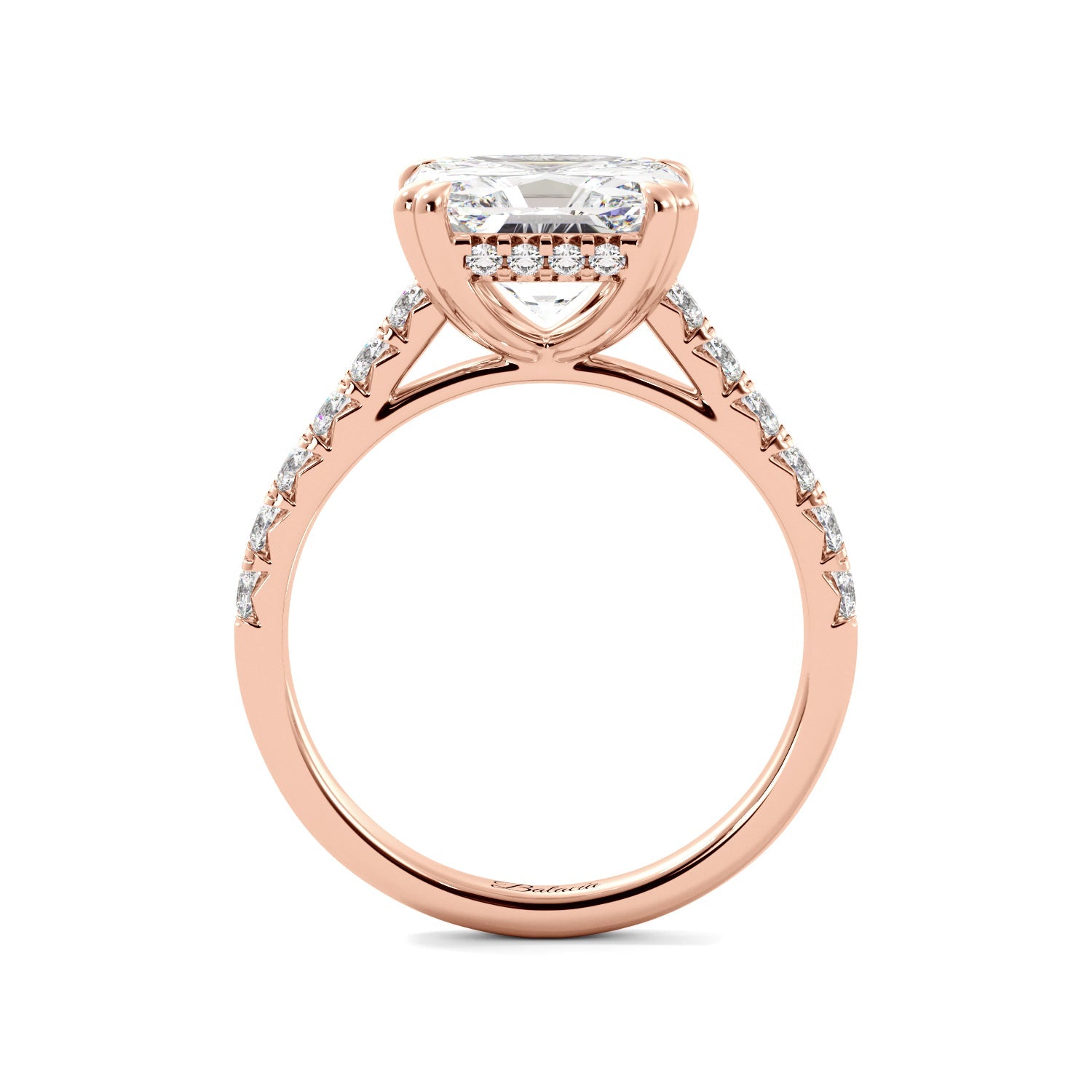 Rose Gold Asher Cut Hidden Halo Engagement Ring Side View