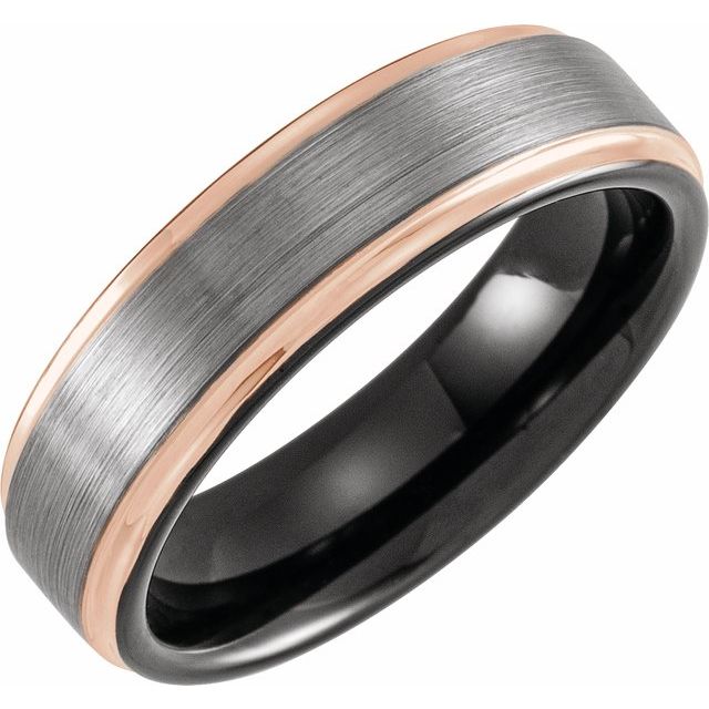 Black &amp; 18K Rose Gold PVD Tungsten 6 mm Grooved Band - Balacia