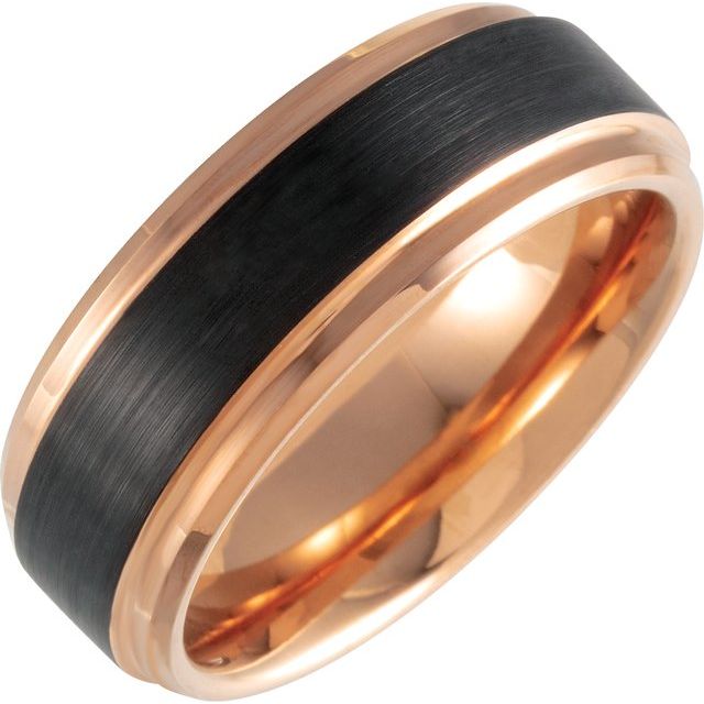 Black &amp; 18K Rose Gold PVD Tungsten 8 mm Beveled - Edge Band - Balacia