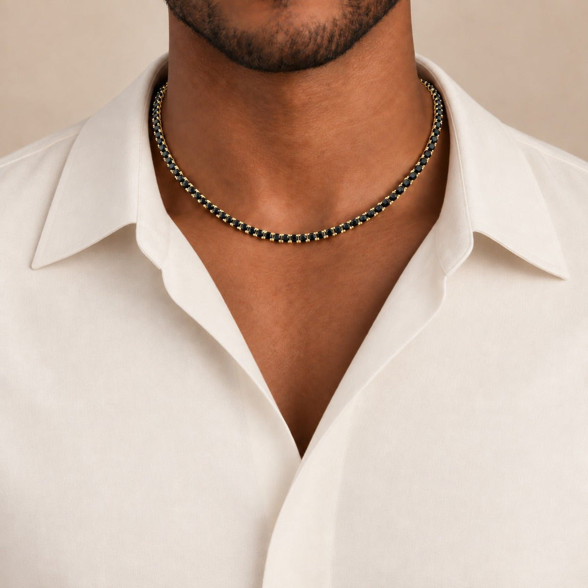 Yellow Gold Black Diamond Tennis Necklace