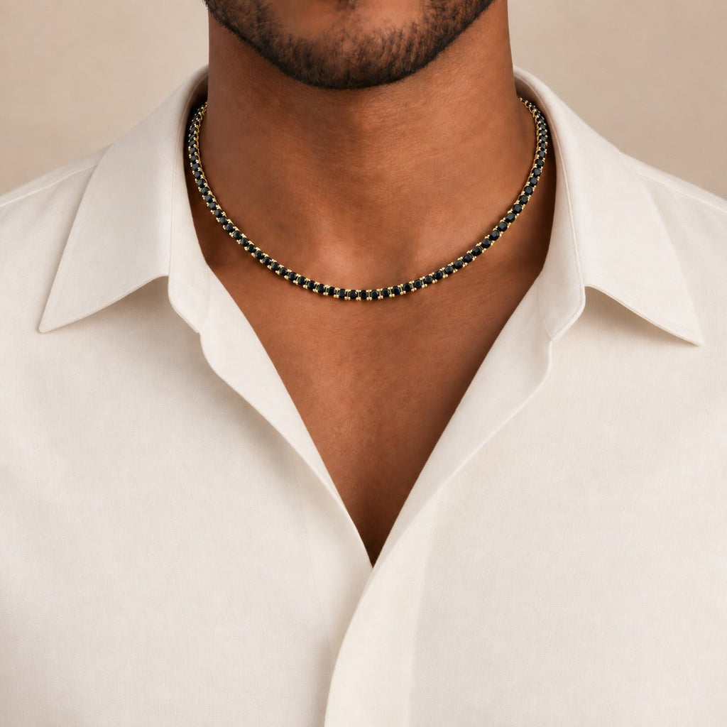 Yellow Gold Black Diamond Tennis Necklace