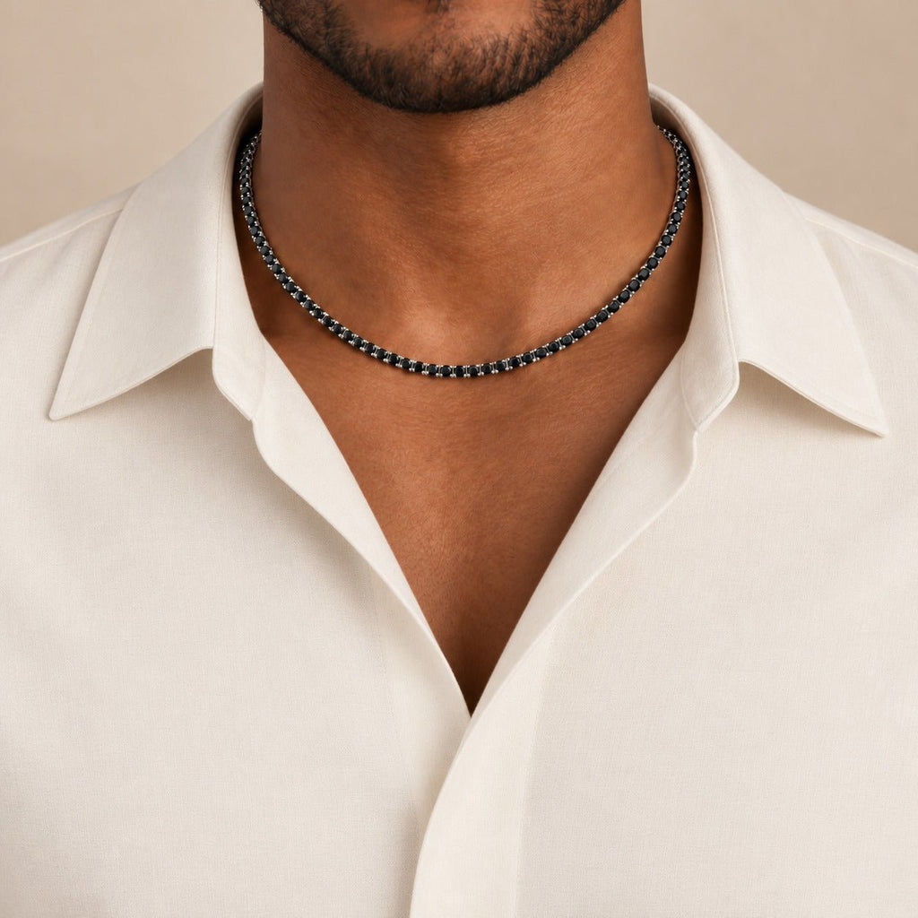 White Gold Black Diamond Tennis Necklace