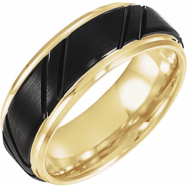 Black PVD &amp; 18K Yellow Gold - Plated Tungsten 8 mm Grooved Band - Balacia