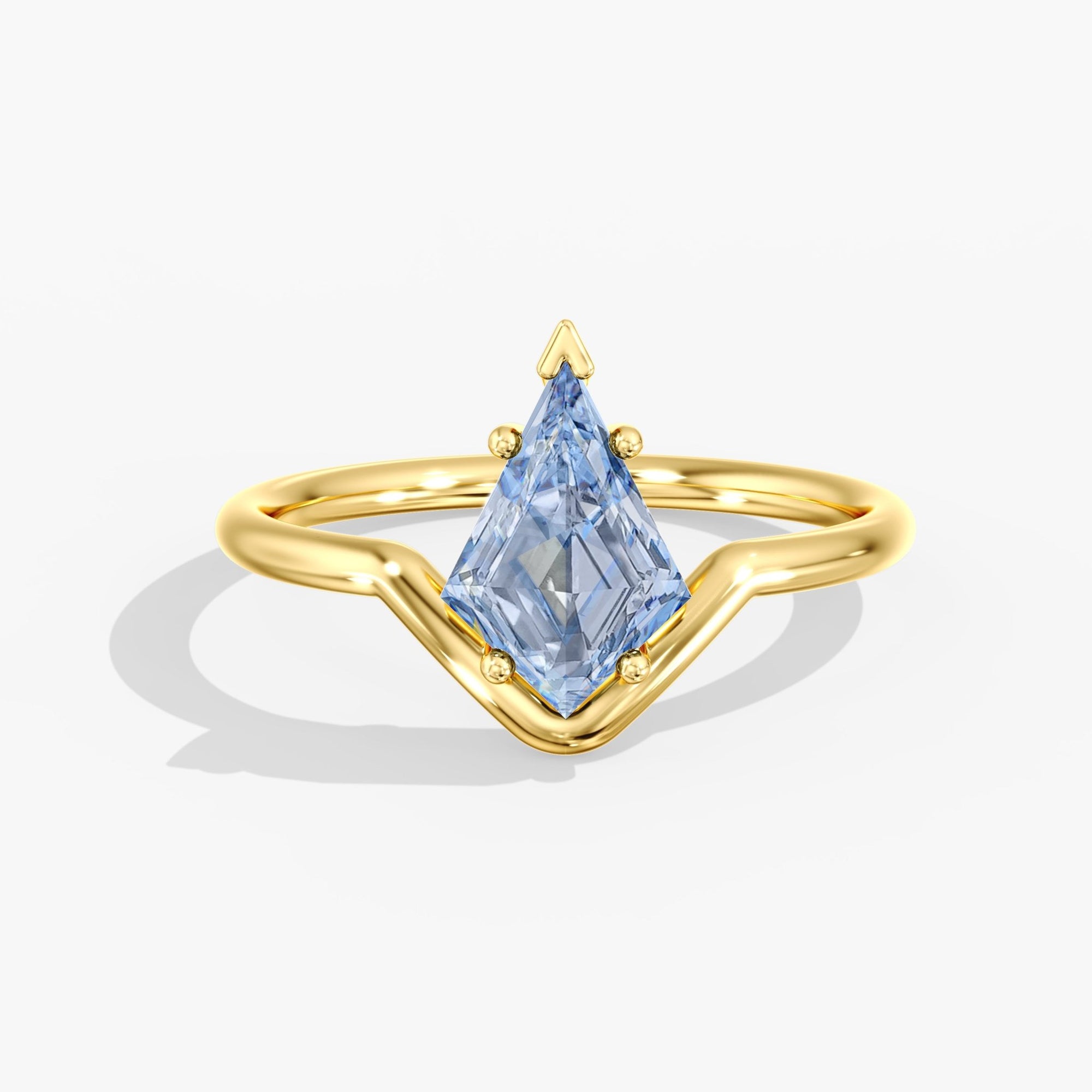 Yellow Gold Blue Diamond Kite Cut Ring Top View