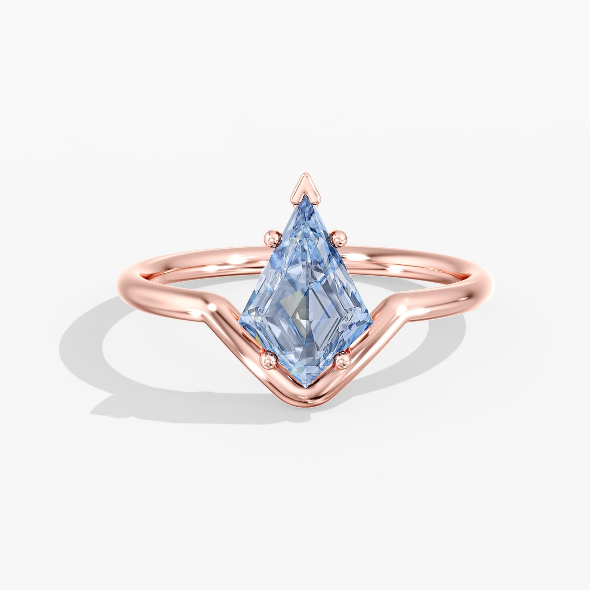 Rose Gold Blue Diamond Kite Cut Ring Top View