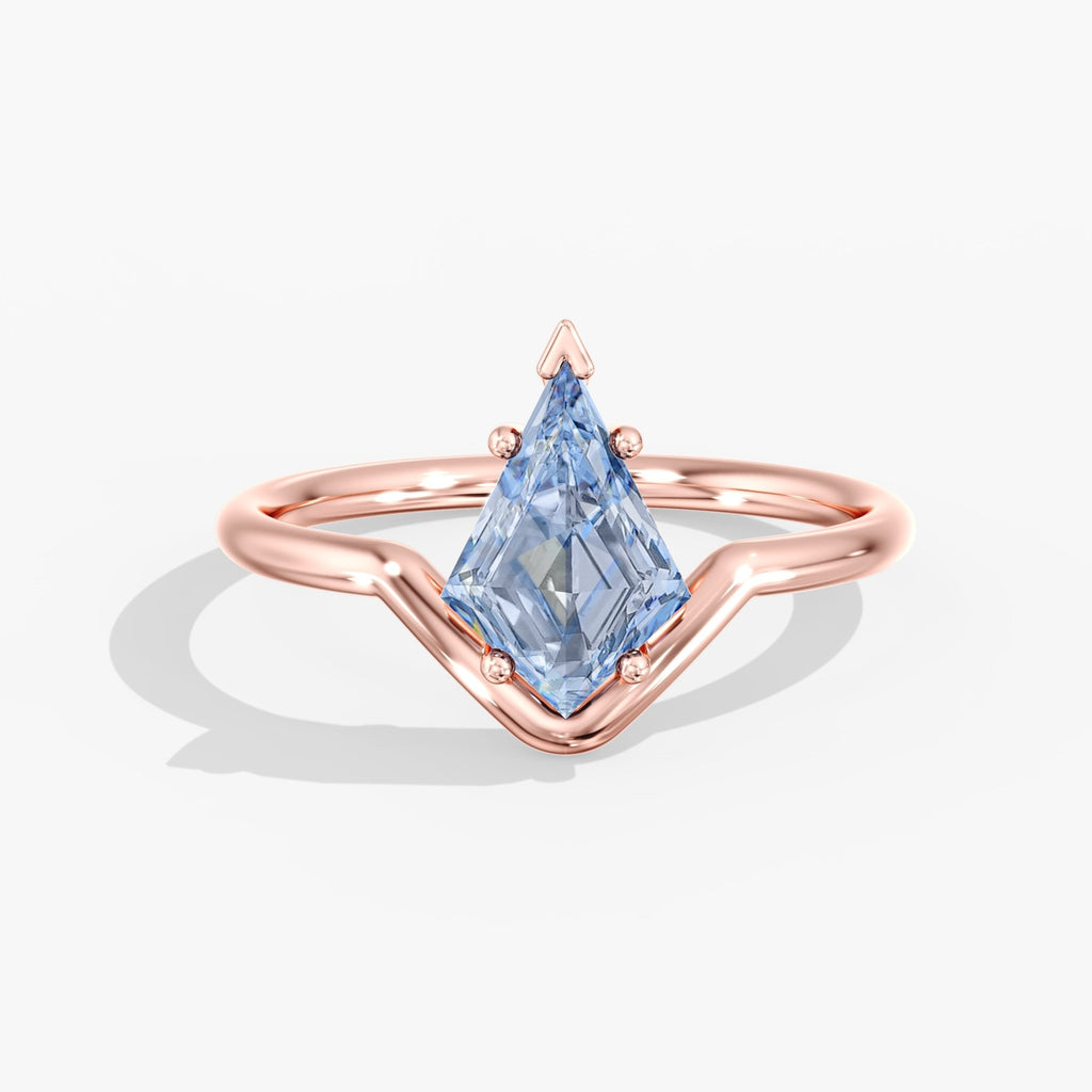 Rose Gold Blue Diamond Kite Cut Ring Top View