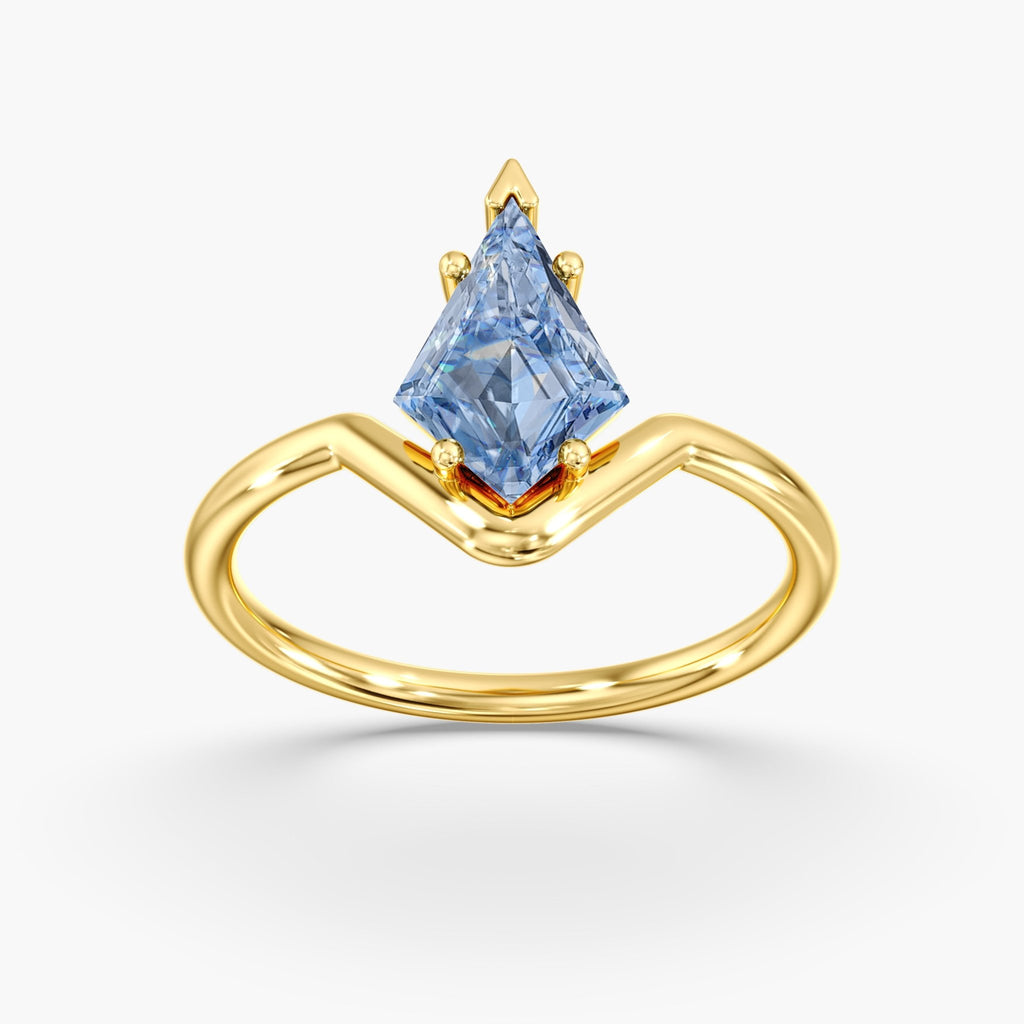 Yellow Gold Blue Diamond Kite Cut Ring 