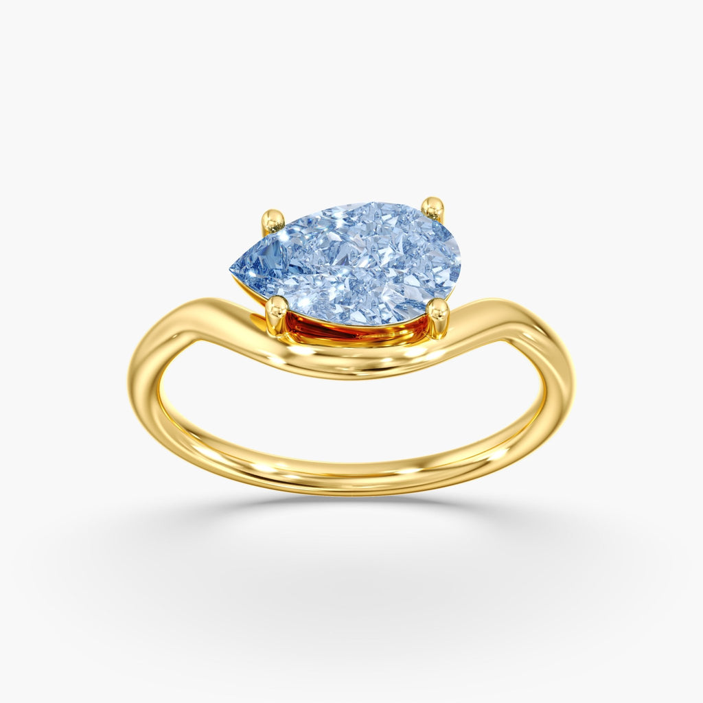 Yellow Gold Blue Pear Diamond East West Ring 