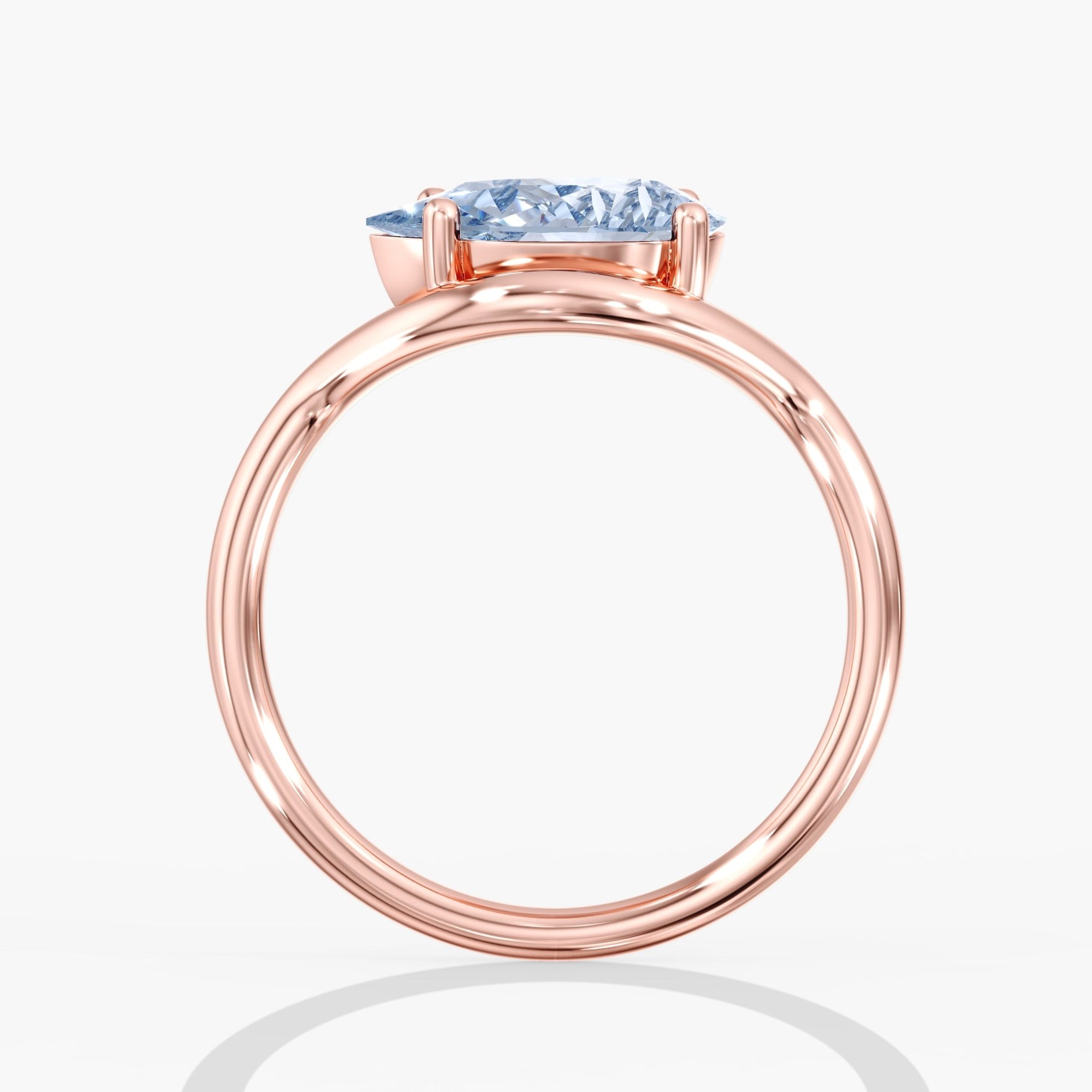 Rose Gold Blue Pear Diamond East West Ring Side View