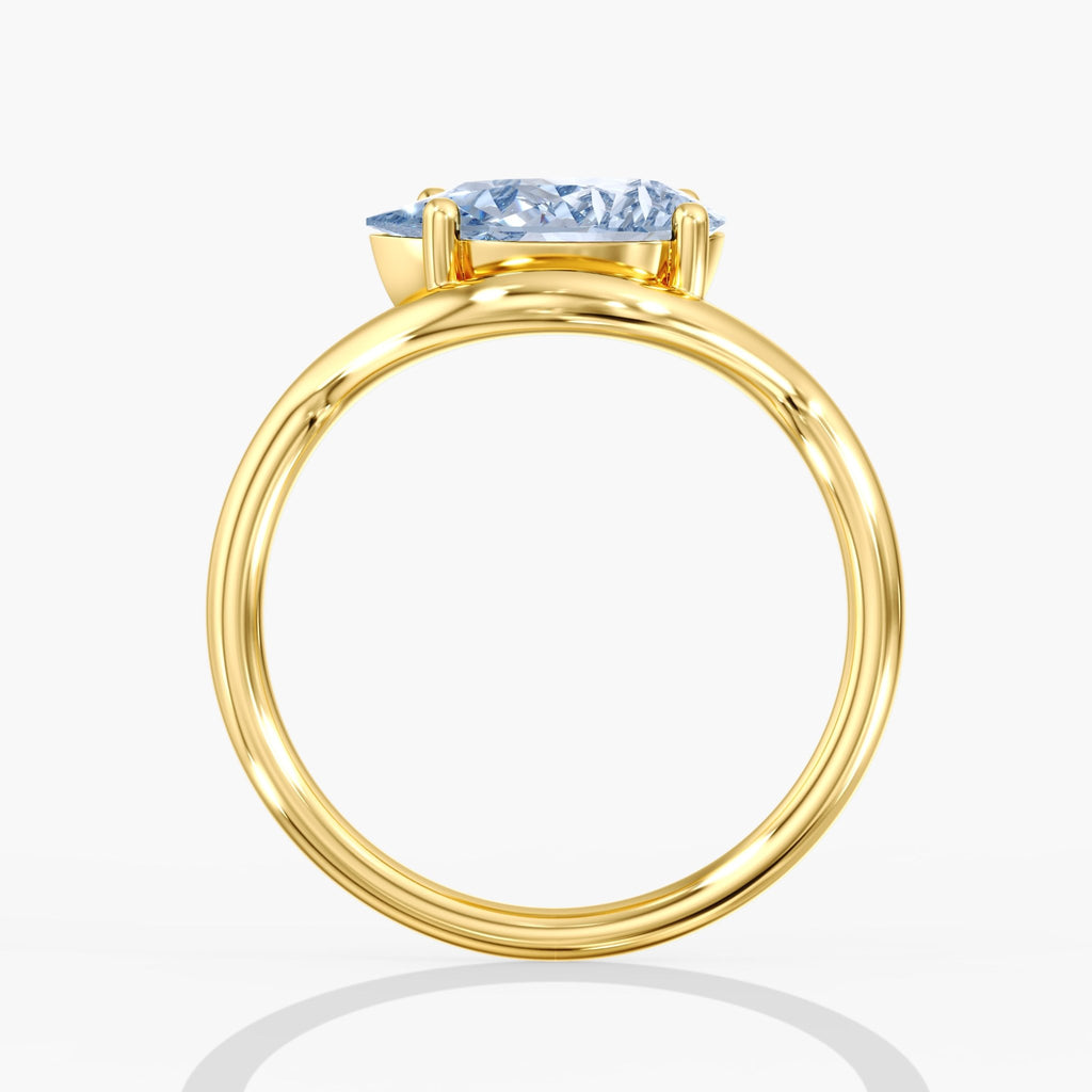 Yellow Gold Blue Pear Diamond East West Ring Side View