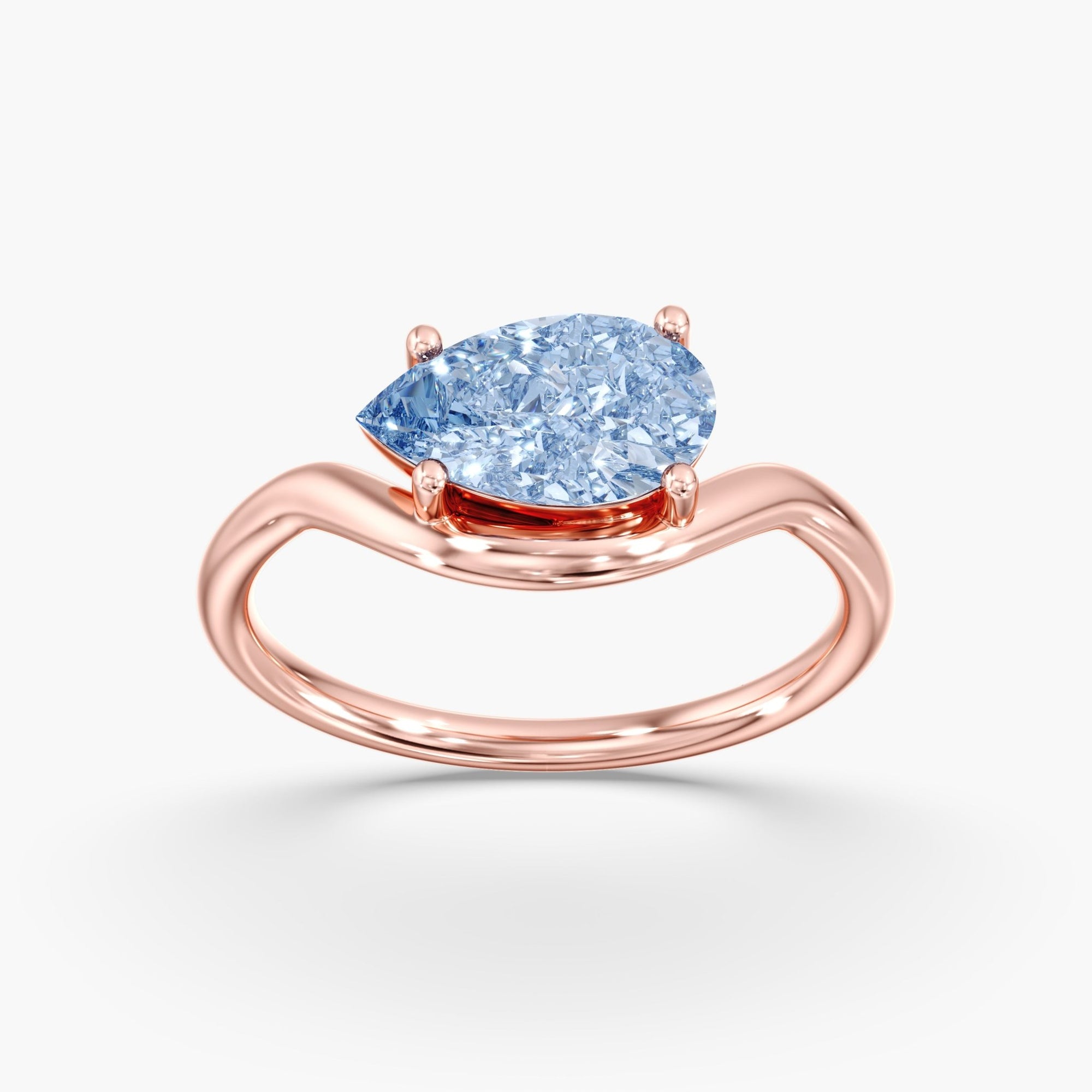 Rose Gold Blue Pear Diamond East West Ring