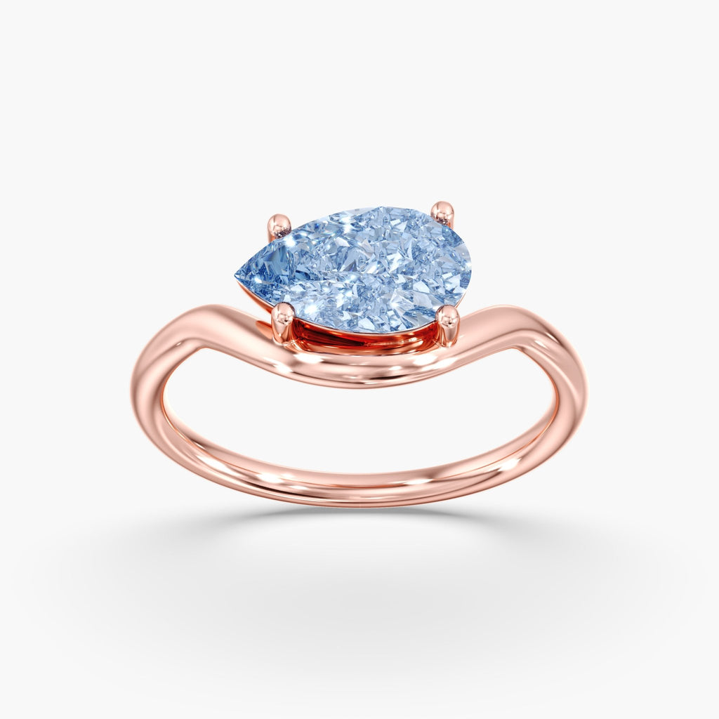 Rose Gold Blue Pear Diamond East West Ring