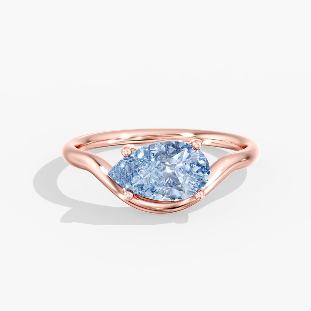 Rose Gold Blue Pear Diamond East West Ring Front View