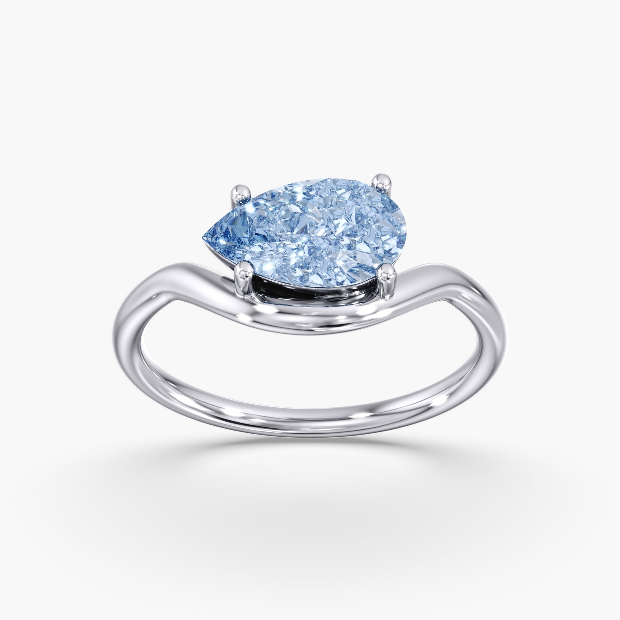 Blue Pear Diamond East West Ring