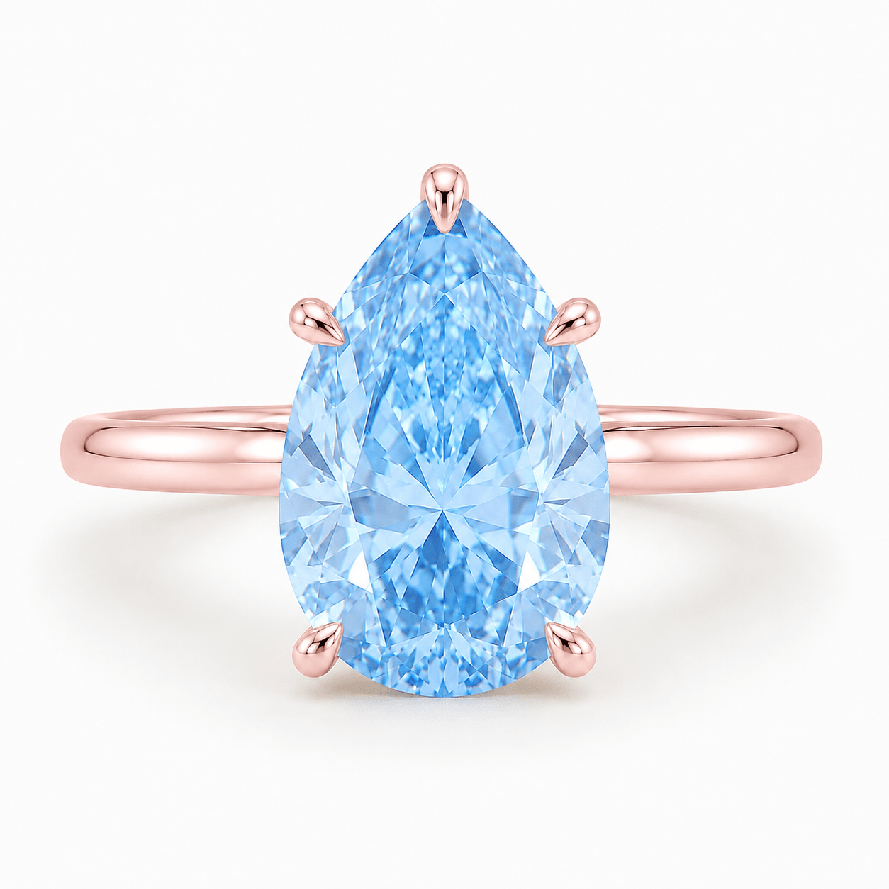 Blue Pear Diamond Solitaire Engagement Ring Rose Gold