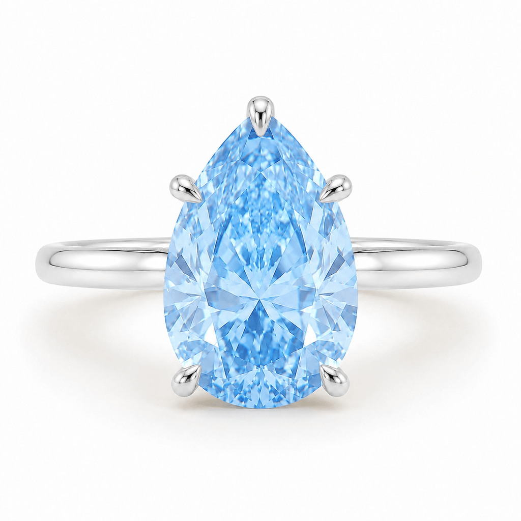 Blue Pear Diamond Solitaire Engagement Ring White Gold